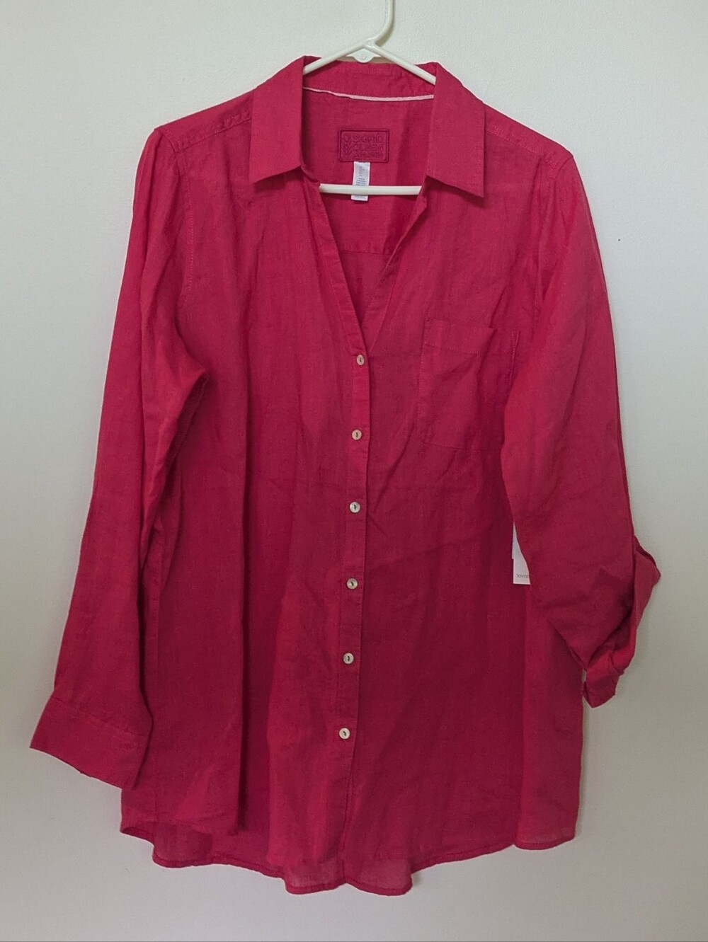 Sigrid Olsen Dark Pink Linen New Large Long Sleeve Top Shirt Blouse
